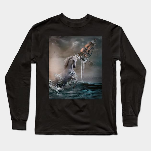 Unicorn Kraken Giant Sea Monster Long Sleeve T-Shirt by Random Galaxy